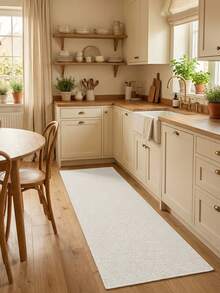 Faux Linen Woven Long Runner Rug, Suitable For Wood Floor Entryway, Laundry Room, Hallway, Bedroom, Kitchen, Living Room And Dining Room, Fashionable Long Mat - Indoor All Season Home Decor, Doormat, Washable And Non-Slip, Ideal For Hallway Rug, Bedroom Rug, Kitchen Rug, Bedside Rug, Home Decor, Kitchen Decor - White - View 2