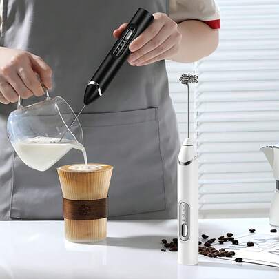 Máy đánh sữa và cà phê cầm tay gia đình mới nhất, máy đánh sữa điện, máy trộn đánh sữa kèm giá đỡ, sạc USB, máy đánh sữa, máy đánh trứng, chất liệu ABS + thép không gỉ 304.