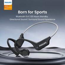 PHILIPS 骨传导开放式无线耳机，支持无线5.4和麦克风，8小时播放时间，隔音效果好，按键控制，防缠绕线缆，Type-C充电，是跑步、骑行等户外运动的理想之选。 - 彩色 - 查看 2