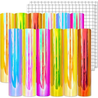 Bộ 14 miếng decal vinyl hologram vĩnh cửu - 12 miếng decal vinyl hologram kích thước 12 x 10 inch + 2 miếng giấy chuyển, dùng để trang trí nhà cửa & xe hơi, cốc, cửa sổ, đồ thủ công, tiệc tùng & quà Giáng sinh.