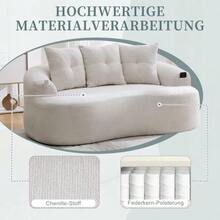 Este moderno conjunto de sofá de dos plazas presenta cojines redondos y profundos con estampado de nubes de chenilla, un diseño compacto sin muelles e incluye tres cojines decorativos. Ideal para apartamentos pequeños. - Beis - Ver 4