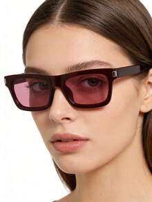 1pc Women's Casual Retro Square Red Fashion Fashion Glasses, Suitable For Daily Wear And Street Photography - Multicolor - View 6