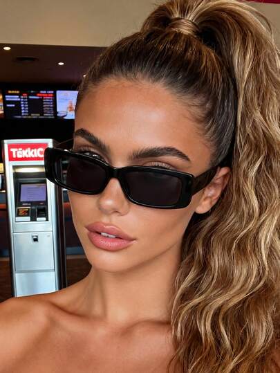 1 Pair Unisex Black Rectangular Small Frame Fashionable Versatile Sunglasses, Suitable For Street Style, Travel, Sports, Driving, Festivals, Outings, Summer Accessories, Vacations, Family Outings, Elegant Attire, Street Style Accessories, Sports, Parties, Outdoor Activities, Fishing, Holidays, Vacations