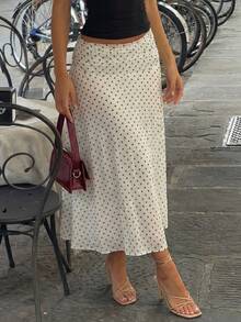 Đầm chấm bi dáng lửng thanh lịch dành cho nữ, chất liệu vải dệt kim co giãn vừa phải. - trắng - Xem 2