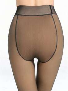 1 Pair Thermal Lined Tights Women Thermal Pantyhose High Waist Tights For Winter - 黑色 - 查看 4