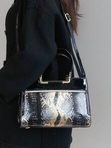 2026春夏新款亮面漆皮高端女士手提包，奢华优雅OL成熟魅力女士托特包，时尚黑金蛇纹大号包，百搭优雅单肩斜挎包，高品质礼品 - 彩色 - 查看 9