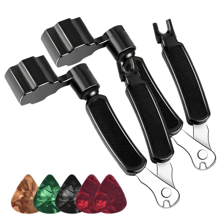 OUMINGYQ Bộ 2 dụng cụ quấn và cắt dây đàn guitar, phụ kiện thay dây + 5 miếng gảy đàn guitar - Nhiều màu - Xem 1