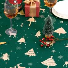 Rectangular Waterproof Christmas Tablecloth - Deer And Tree Design - Durable Polyester - Perfect For Parties, Home And Outdoors - Festive Table Decoration - 60x120/60x102 Inches - Green 54"*54" - View 6
