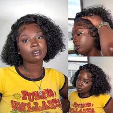 Glueless Deep Wave Lace Front Wig For Women - 13x4 Transparent, Pre-Plucked Brazilian Human Hair, 180% Density - Natural Black - View 7