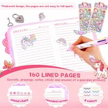 Mexican Axolotl Girl Diary With Lock And Key, Children's Diary/Travel Notebook Gift Set, Suitable For Writing And Drawing, Includes Colored Pens, Stickers, Great Birthday Gift For 6-8 Year Old Girls - Pink - View 3