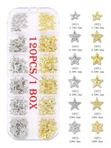 60颗/120颗简约百搭3D五角星美甲装饰，星爆美甲贴片，Y2K金属合金星形美甲宝石，闪亮六角星假指甲饰品，欧美风美甲 - 彩色 - 查看 7