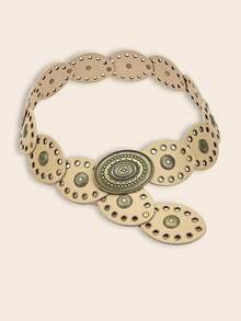 1条波西米亚风铆钉米色女士腰带，朋克西部风格复古搭扣拼接腰带，Y2K女孩牛仔腰带，粗腰带，女士连衣裙腰带，女士西部风格腰带，铆钉腰带，适合搭配连衣裙、牛仔裤、休闲装、派对、休闲、街头、购物、牛仔竞技、校园、节日礼物、夏季 - 米色 - 查看 6