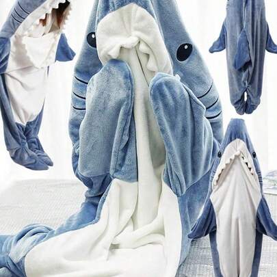Adult Shark Hooded Blanket, Shark Costume, Wearable Shark Blanket, Comfortable Shark Pajamas, Super Soft & Cozy Flannel Shark Hooded Blanket, Family Shark Blanket Hoodie, Wearable Shark Sleeping Bag, Soft & Comfortable Christmas & New Year Outfit