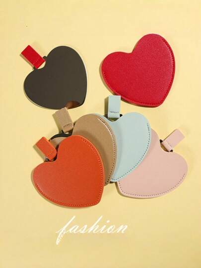 心形镜，纯色不锈钢手持化妆镜，粉底调色盘，不易碎便携化妆镜，可放入钱包和口袋，耐用金属化妆镜，方便日常补妆，轻巧便携，适合旅行、办公、学校和居家使用，简约紧凑的口袋镜，是女性和女孩的理想之选，实用美容配件，也是送给朋友、生日、情人节和节日的完美礼物。