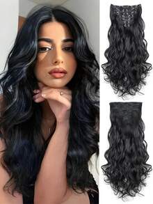 30英寸合成长卷发片,自然波浪夹式接发,增加发量,全头挑染,柔软浓密,适合女性、女孩日常派对佩戴 - 彩色 - 查看 35