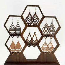 6pcs/Set, Minimalist Laser Cut Hollow Wooden Bohemian Style Earrings Set For Women - 6 Pairs - View 2