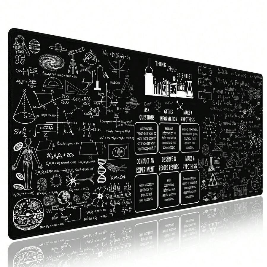 Extra Large Gaming & Office Mouse Pad – Inspirational Quote About Science & Education Formulas Math Schematic Physics Equation, XXL Desk Mat With Durable Stitched Edges - 長方形 - 查看 1