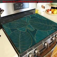 1pc, 2D Flat Protective Cover With Green Leaf Pattern, Fashionable And Easy To Clean, Suitable For Any Kitchen, Washing Machine, Dryer, Furnace Panel Protection Device And Glass Furnace Cover (Changing Furnace). - Multicolor - View 3