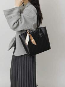 时尚手提包/单肩包，优雅简约鳄鱼纹魅力精致围巾，大容量黑色，适合办公和商务场合 - 黑色 - 查看 9