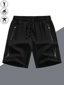 1pc Men's Summer Casual Sports Shorts, Quick-Dry Breathable Shorts Suitable For Running, Fitness, Cycling, Walking, Swimming, Outdoor Activities - Black - View 3