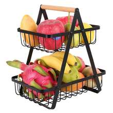2-Tier Heavy Duty Fruit Basket With Integrated Handle, Space-Saving Iron Wire Vegetable Holder With Open Design For Ventilation, Perfect For Kitchen Countertops - Black - View 10