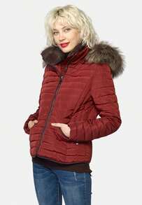 Koroshi Women's Padded Bomber Jacket, Yipo Down Jacket With Piping, 100% Polyester, Burgundy / Bordeaux, XS. Front Zip Closure For A Precise Fit. 100% Polyester Lining Ensures Durability And Easy Care. - Burgundy - View 3