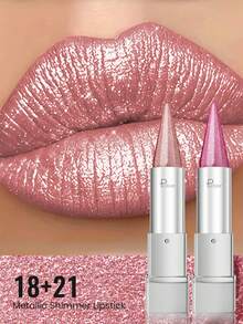 Pudaier 2支装奢华闪亮唇彩、唇膏和唇釉 - 持久光泽和质感，保湿、防水、防汗、不粘腻 - 18+21 - 查看 3