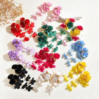 1对布艺花朵耳环，温柔优雅的女士耳环，度假风独特设计耳环