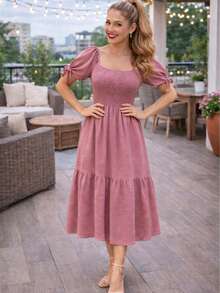 VESTIDO LARGO TIPO CAMPESINO CON MANGA MOD. ALY - Rosa Chicle - Ver 2