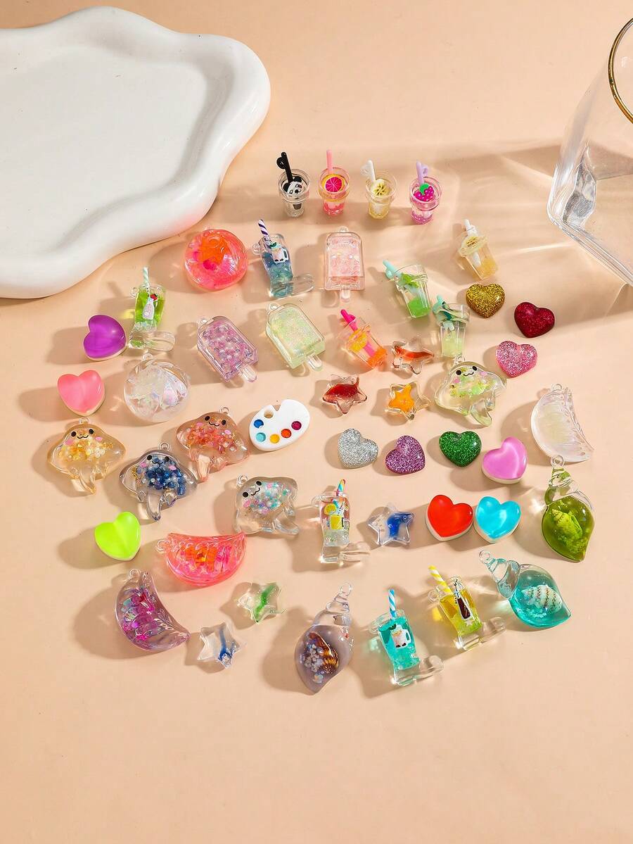 20pcs/Pack Mixed Glow-In-The-Dark Ocean Shell & Fruit Series Transparent Sparkling DIY Bag Charm, Keychain, Bracelet Jewelry Accessories - Marine Series Mixed Transfer - View 1