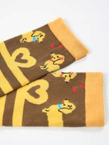 1双可爱腊肠犬条纹中筒袜，卡通爱心设计，舒适透气休闲袜 - 彩色 - 查看 6