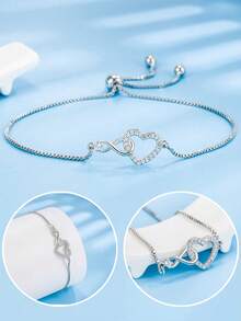 1件装无限符号心形吊坠可调节手链，女儿生日礼物，圣诞礼物，节日礼物，表达你的爱 - 銀色 - 查看 1