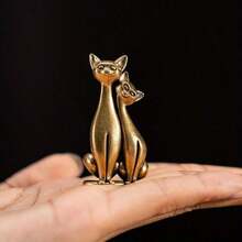 1pcs Couple Cat Ornament Retro Brass Sculpture Artwork, Wrapped Around The Cat In Love Ideal Home Office Or Cafe Decoration, Suitable For Bookshelf Living Room Or Tabletop Display - 一對貓 - 查看 4