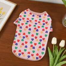 1件宠物T恤，轻薄透气，时尚爱心印花，适合小型犬、吉娃娃、猫咪 - 粉色 - 查看 14