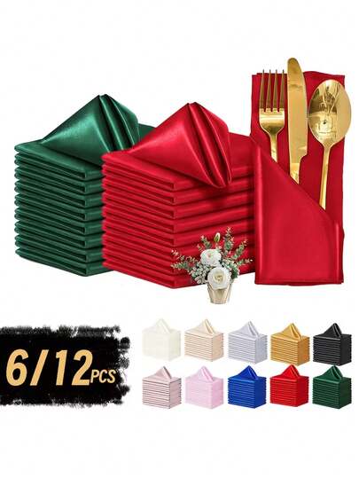 6pcs Square Satin Napkins, 17 Inches X 17 Inches, Soft And Smooth Texture, Ideal For Decorating Dining Room, Wedding And Party Tables