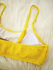 Bộ bikini mùa hè mới kiểu Âu và Mỹ gợi cảm, áo tắm hai mảnh tankini màu vàng khoét eo cao dành cho nữ, có lưng hở và áo ngực có đệm, thích hợp cho kỳ nghỉ biển. - Màu vàng - Xem 5