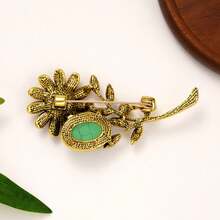 1 Stück Vintage elegante Brosche aus Zinklegierung mit Blume & Sonnenblume, geeignet für den täglichen Gebrauch von Frauen, Partys, Festivalgeschenke - Grün - Übersicht 5