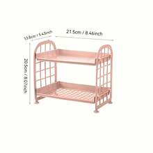 1pc Student Dorm Dual-Layer Folding Desk Organizer Rack - Pink - View 5