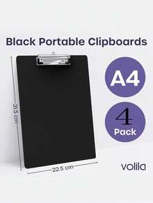 2/4个A4尺寸书写板 - 黑色书写板，金属夹，适用于笔记、纸张、文件和图纸（黑色） - A4 - 查看 10