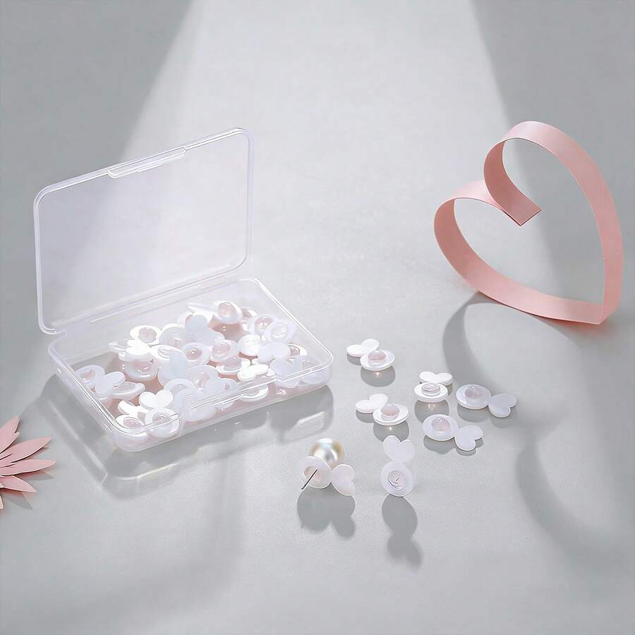 32pcs/Box White Heart Shaped Silicone Ear Plugs, Hypoallergenic & Adjustable, Suitable For Preventing Ear Lobe Damage, DIY Earring Backs And Heavy Earrings, 4pcs/Bag Optional - Heart-shaped Earplugs - View 1