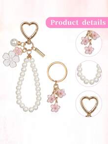 2pcs/Set Cute Pearl Keychains For Women, Flower Keychain Kit Faux Pearl Chain Key Chain Golden Car Key Chain Flower Keychain Charm For Girls Purse Bag Accessories - Keychain - View 5