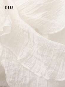 Women's Solid Color V-Neck Ruffle Splice Casual Commuter Long Sleeve Top - Cream - View 8
