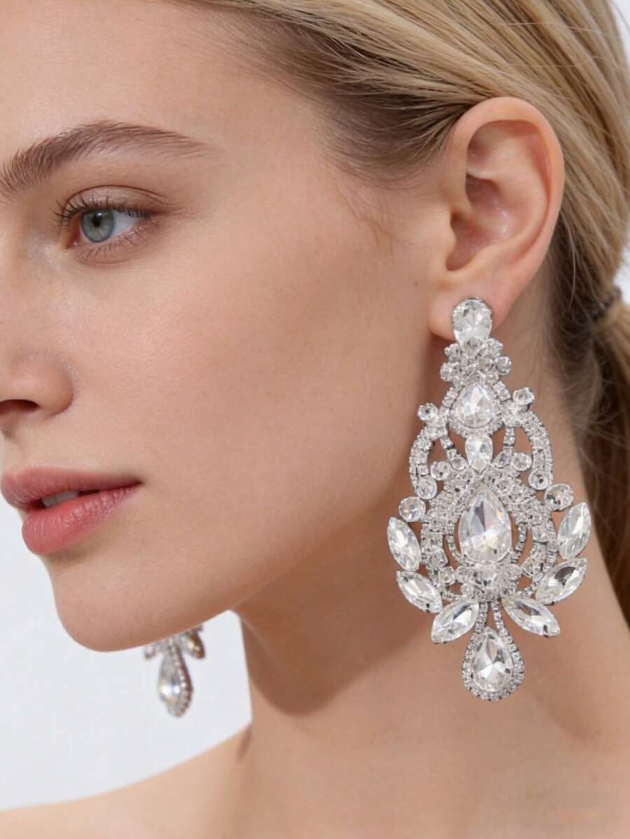 1 Paar elegante funkelnde Kristall-Diamant-Anhänger-Ohrringe, geeignet für Bankette, Hochzeiten und andere Anlässe, übertriebene Diamant-Anhänger-Ohrringe für Frauen