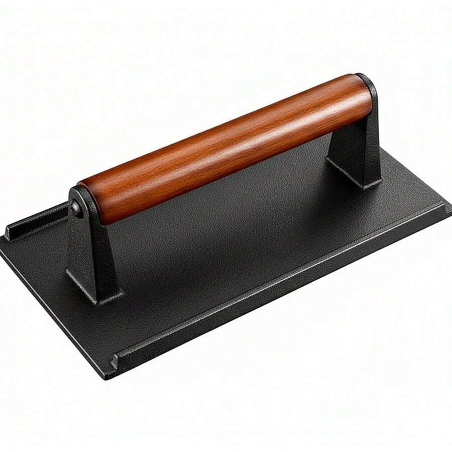 Pre-Seasoned Heavy Cast Iron Burger And Bacon Press Set With Heat-Resistant Wooden Handle - For Smashing Burgers, Bacon, And Griddle Cooking - Black - View 1