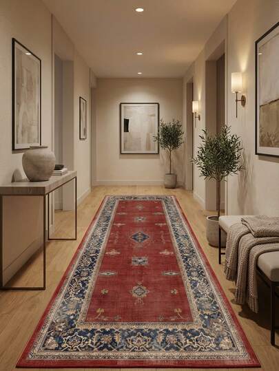 1 pieza Alfombra/Tapete/Alfombra de área/Alfombra de baño/Alfombra de puerta/Tapete de pasillo con estilo persa vintage - Patrón floral clásico bohemio, apta para baño, cocina, entrada, pasillo, mesita de noche, sala de estar, dormitorio, suave y lavable en todas las estaciones