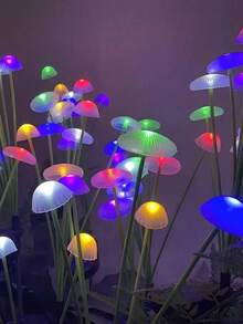 6 LED Solar Powered Jellyfish Mushroom Lawn Lights, Outdoor Waterproof Garden Path Landscape Lights, Warm White / Color Changing Mood Lights - Multicolor - View 3