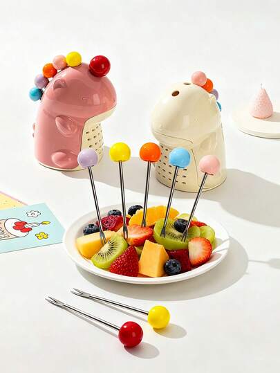 1pc Fruit Fork Set, Dinosaur Shaped Storage Box, Cute Cartoon Design, Portable & Practical, Suitable For Parties, Picnics And Daily Storage, Combines Aesthetics And Functionality, Easily Creates A Fun Lifestyle