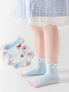儿童网眼透气棉袜，春夏薄款，中筒长度，高弹力，不勒腿，可爱设计 - 彩色 - 查看 7