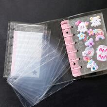 Cuadernos transparentes con un solo orificio en tamaño A6/A7, cuadernos con pegatinas de carpeta rosa, cuadernos con pegatinas, organizadores de tarjetas fotográficas, cubiertas transparentes de cuero suave con doble botón para cuadernos, diarios hechos a mano, álbumes, pegatinas, cuadernos, planificadores, artículos de papelería para estudiantes, suministros de oficina - 1 Set - Ver 11
