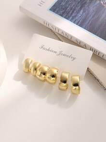 6/18pcs Fashionable Elegant Shell & Geometric Multi-Element Gold Metal Earring Set, Women Daily Wear Earring Jewelry Set - Gold - View 4